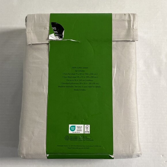 Kate Spade Twin Sheet Set Light Pale Gray Cotton Sateen Classic Neutral - Picture 5 of 8